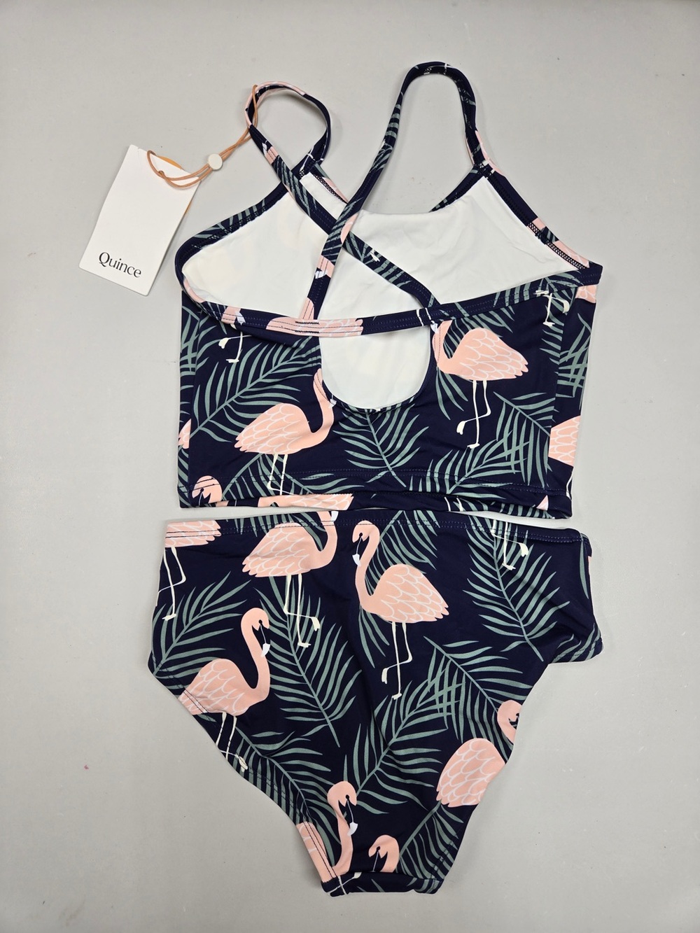 NWT QUINCE Tankini Swimsuit Girls Size 7 Flamingo Palm 8554 - Picture 4 of 10